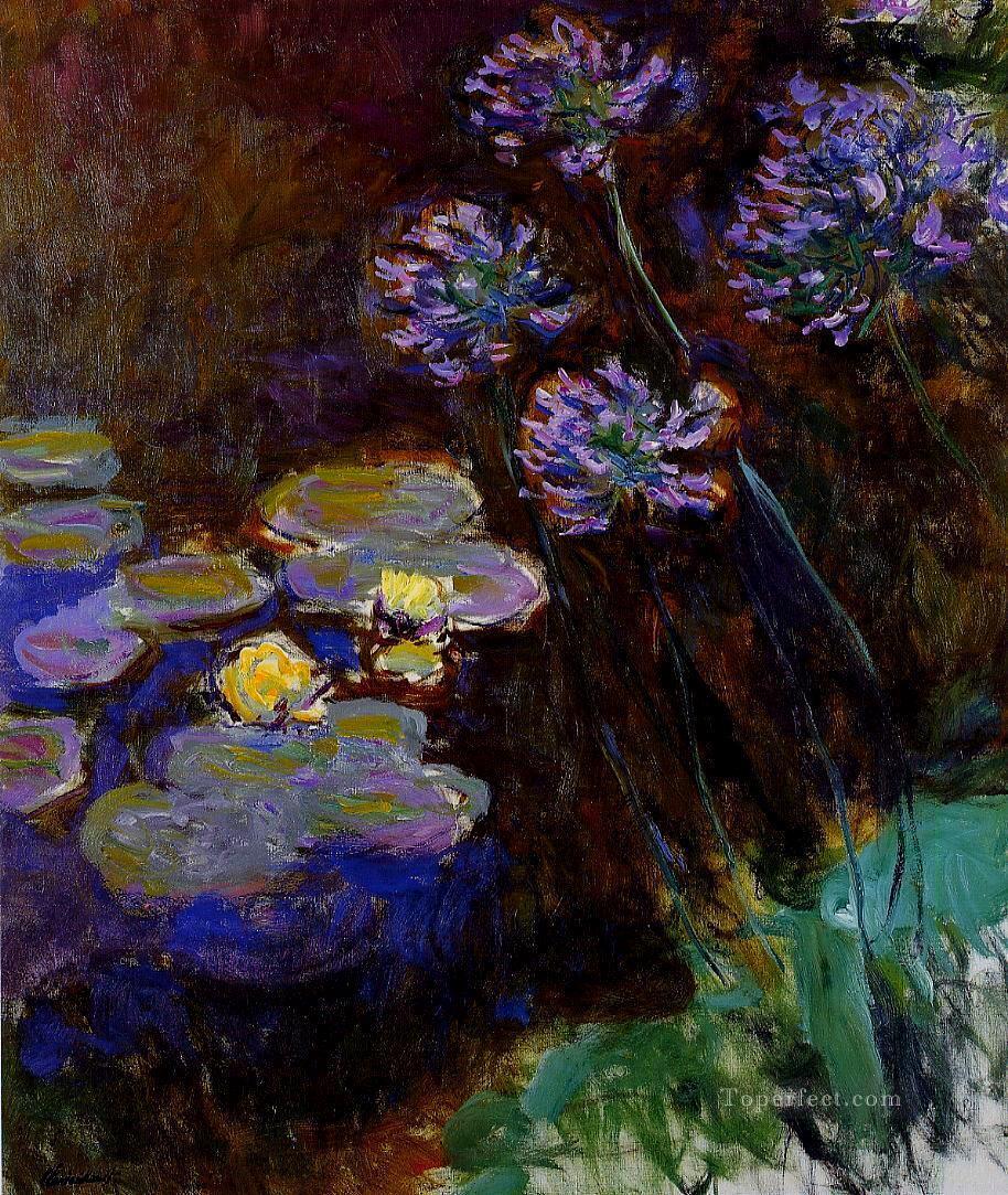 Water Lilies and Agapanthus Claude Monet Impressionism Flowers Oil Paintings